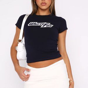 White Fox Make It About You Baby Tee Dark Navy